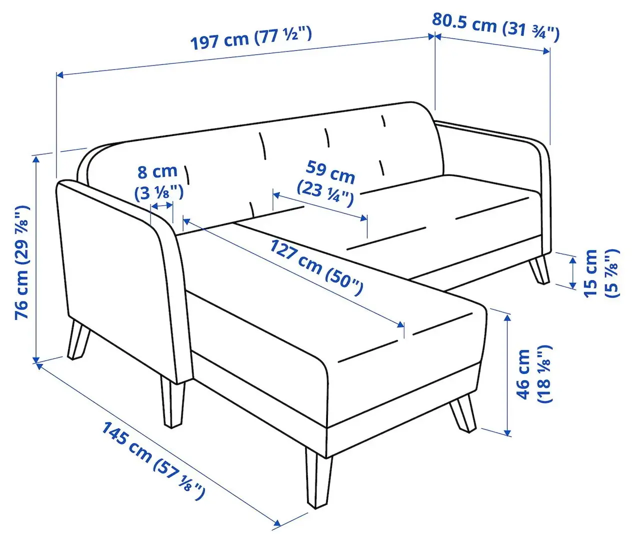 Canapea de colt Ikea Linanas 3-locuri/sezlong (Visle Bej)
