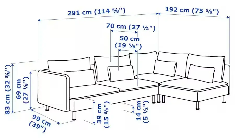 Canapea de colt Ikea Soderhamn 4-locuri/capat deschis (Fridtuna Gri Inchis)