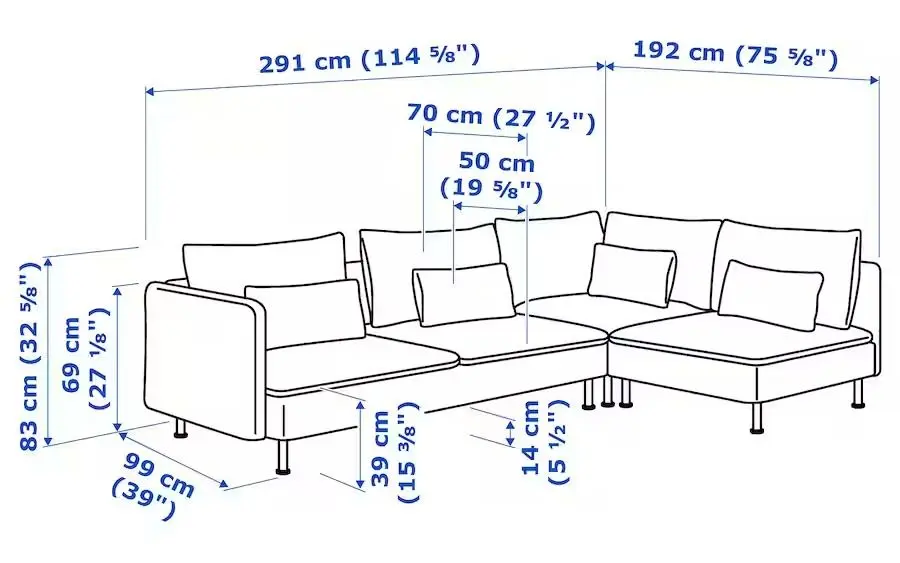 Canapea de colt Ikea Soderhamn 4-locuri/capat deschis (Tonerud Gri)