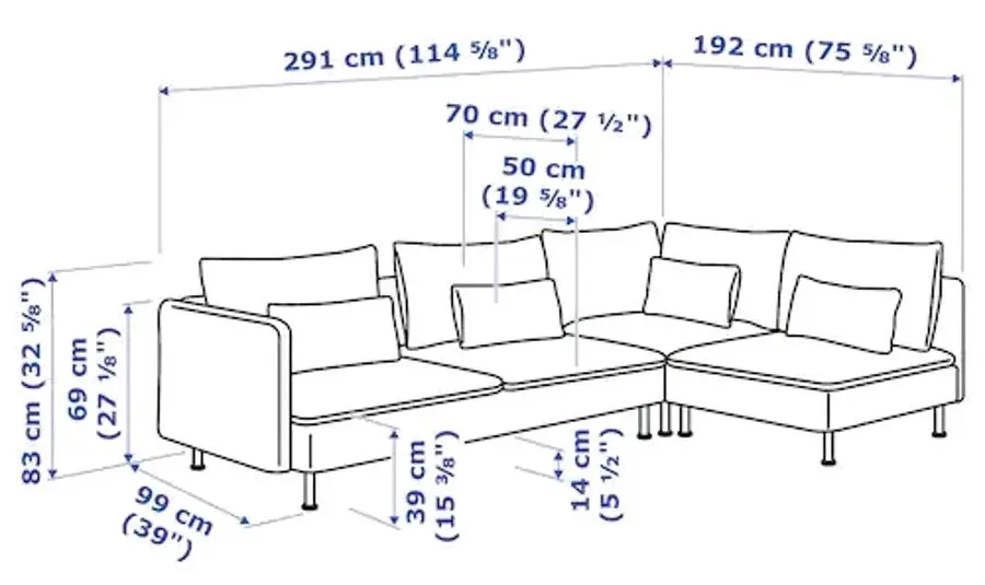 Canapea de colt Ikea Soderhamn 4-locuri/capat deschis (Viarp Bej/Maron)