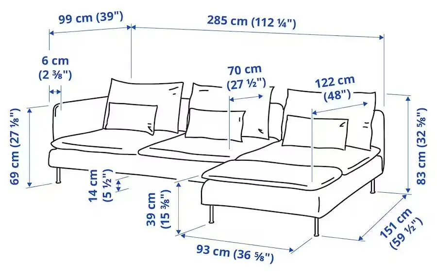 Canapea de colt Ikea Soderhamn 4-locuri cu sezlong/capat deschis (Fridtuna Bej Deschis)