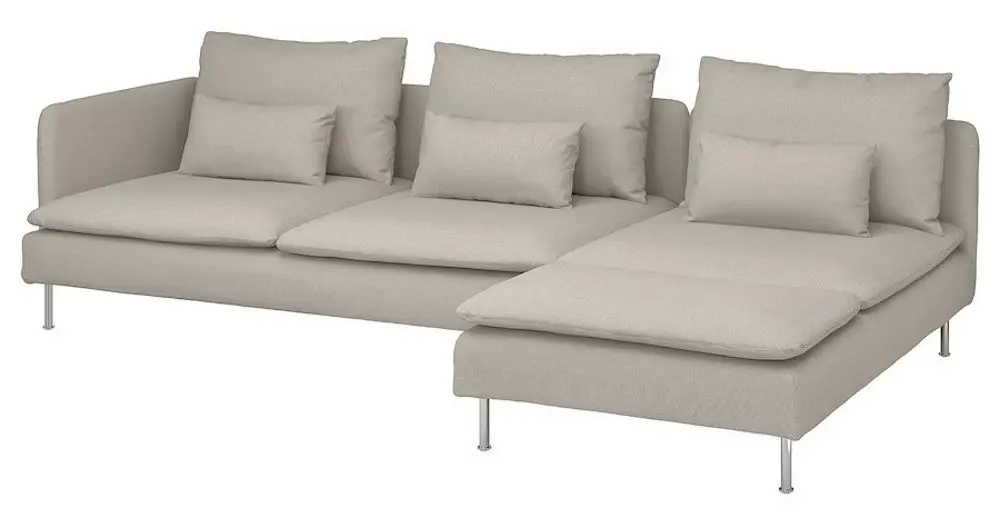 Canapea de colt Ikea Soderhamn 4-locuri cu sezlong/capat deschis (Fridtuna Bej Deschis)