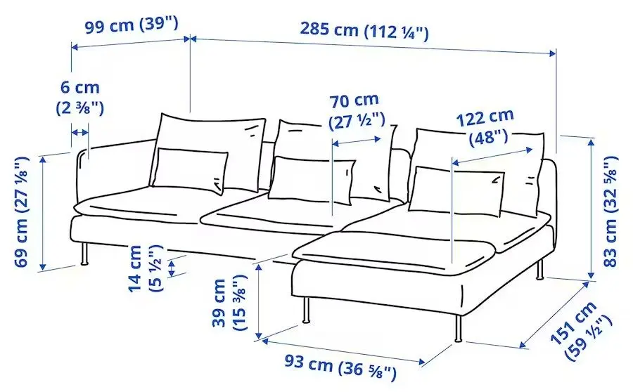 Диван угловой Ikea Soderhamn 4-местный с шезлонгом/открытый конец (Фридтуна Темно-серая)