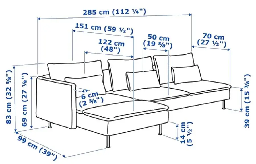 Canapea de colt Ikea Soderhamn 4-locuri cu sezlong/capat deschis (Viarp Bej/Maron)