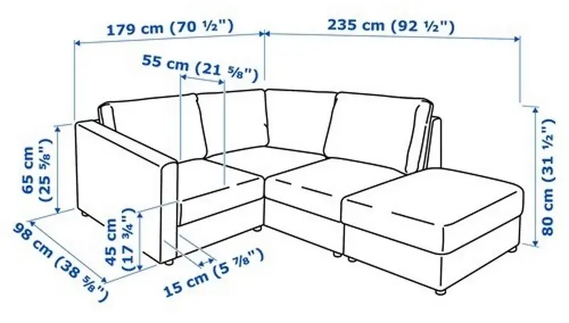 Canapea de colt Ikea Vimle 3-locuri/capăt deschis (Grann/Bomstad Negru)