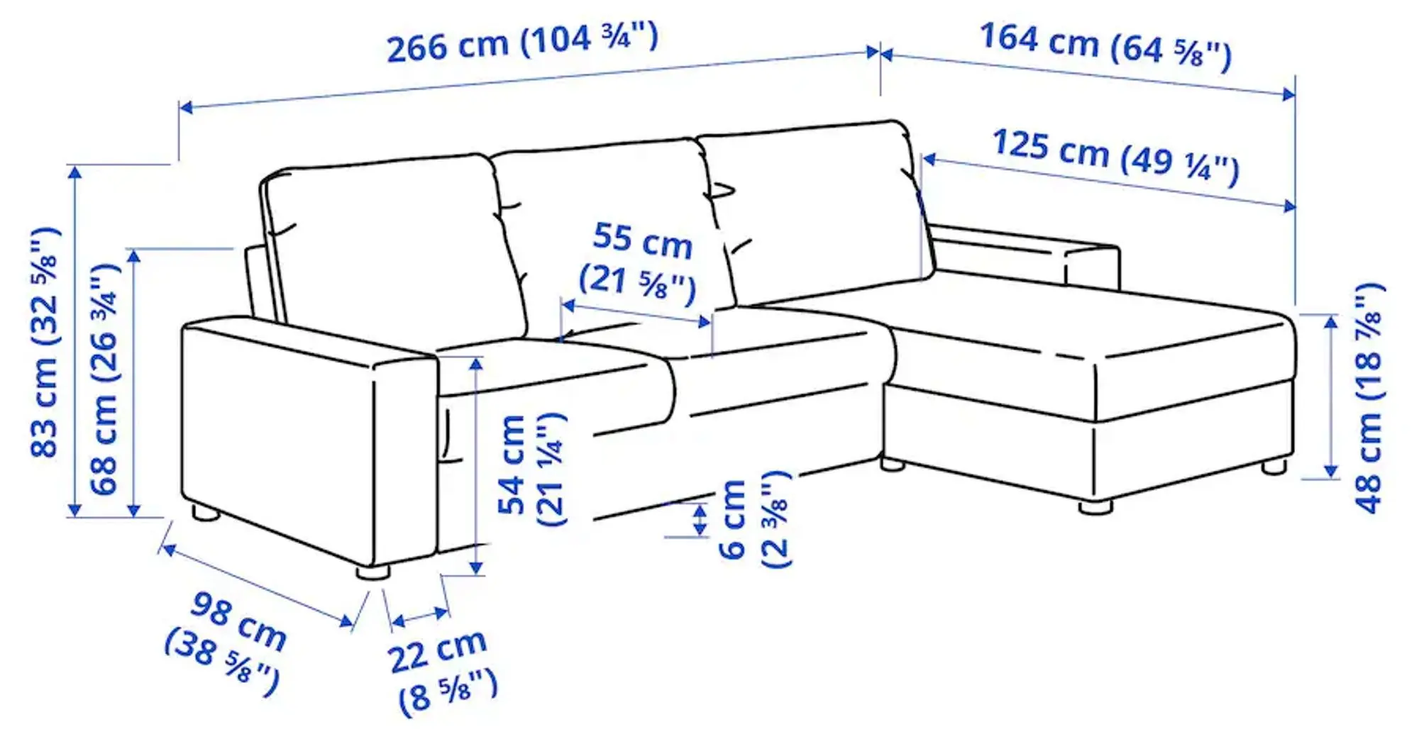 Диван угловой Ikea Vimle 3-местный/шезлонг/широкие подлокотники (Гуннаред Бежевый)