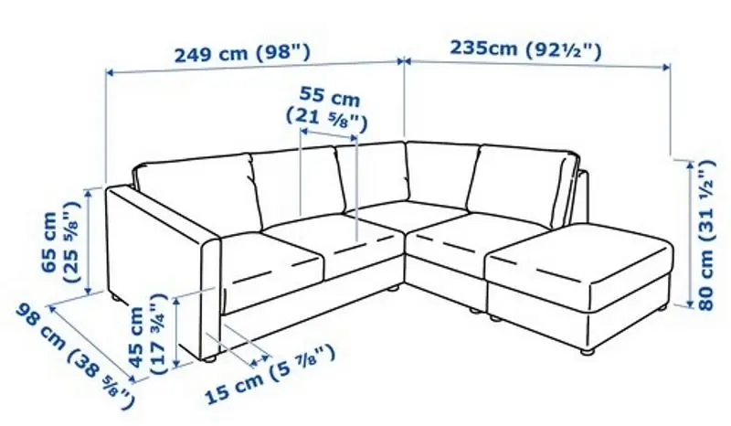 Canapea de colt Ikea Vimle 4-locuri/capat deschis (Grann/Bomstad Negru)
