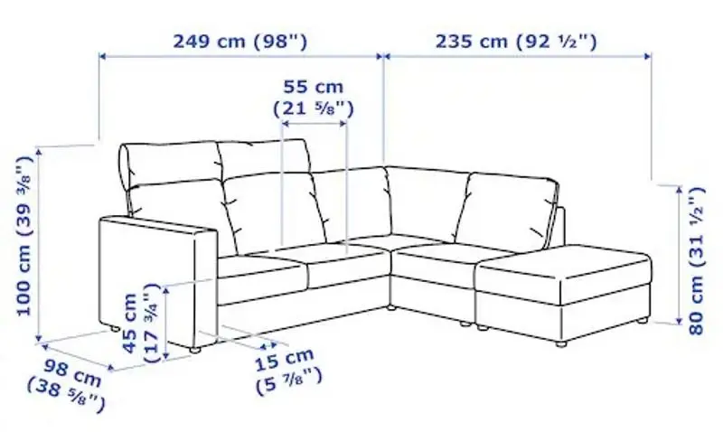 Canapea de colt Ikea Vimle 4-locuri/capăt deschis/cu titiere (Grann/Bomstad Negru)