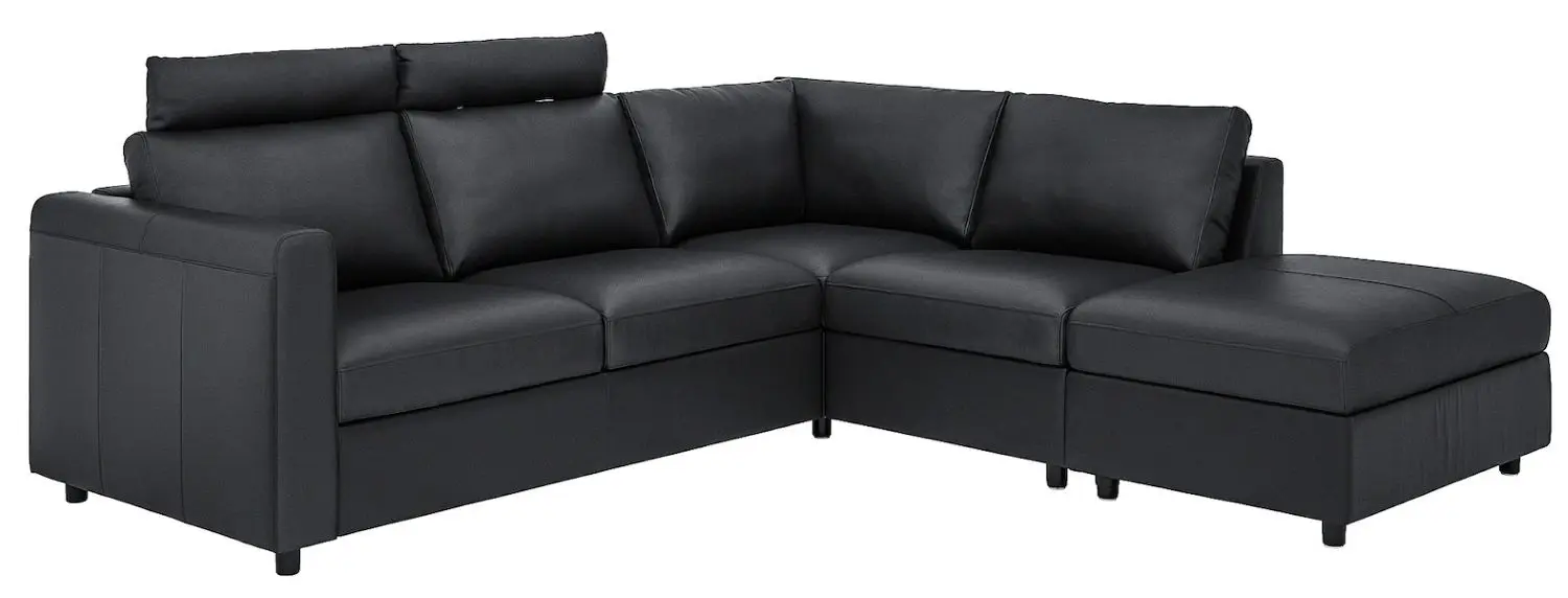 Canapea de colt Ikea Vimle 4-locuri/capăt deschis/cu titiere (Grann/Bomstad Negru)