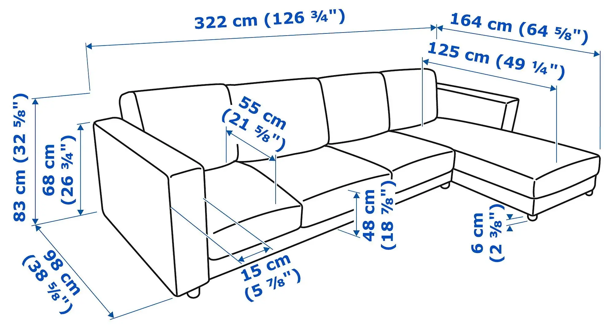 Canapea de colt Ikea Vimle 4-locrui/sezlong (Hallarp Gri)