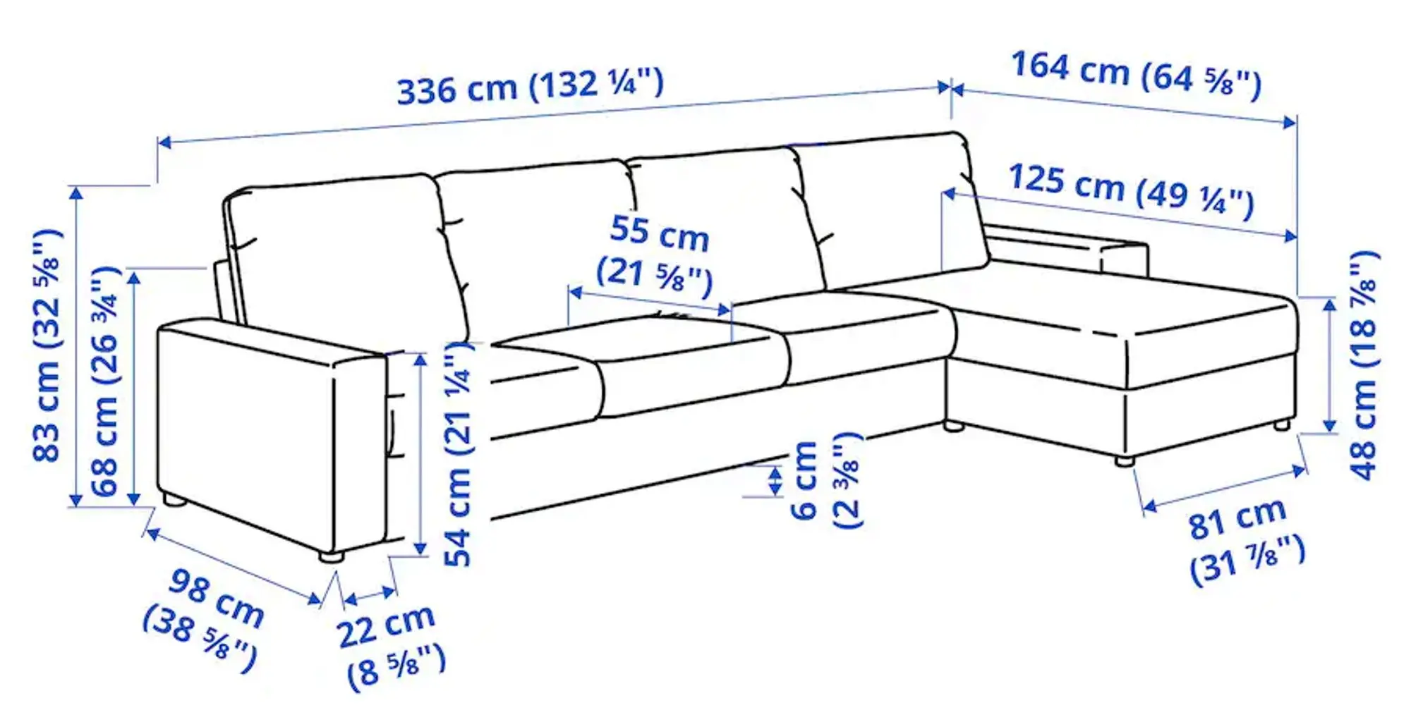 Диван угловой Ikea Vimle 4-местный/широкие подлокотники/шезлонг (Гуннаред Бежевый)