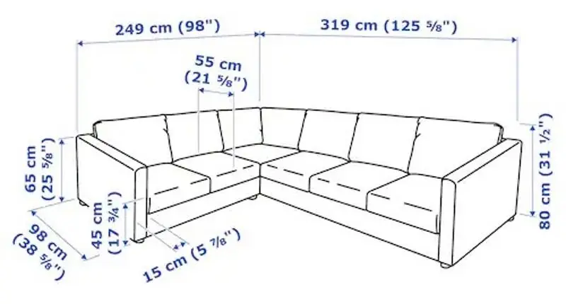 Canapea de colt Ikea Vimle 5-locuri (Grann/Bomstad Negru)
