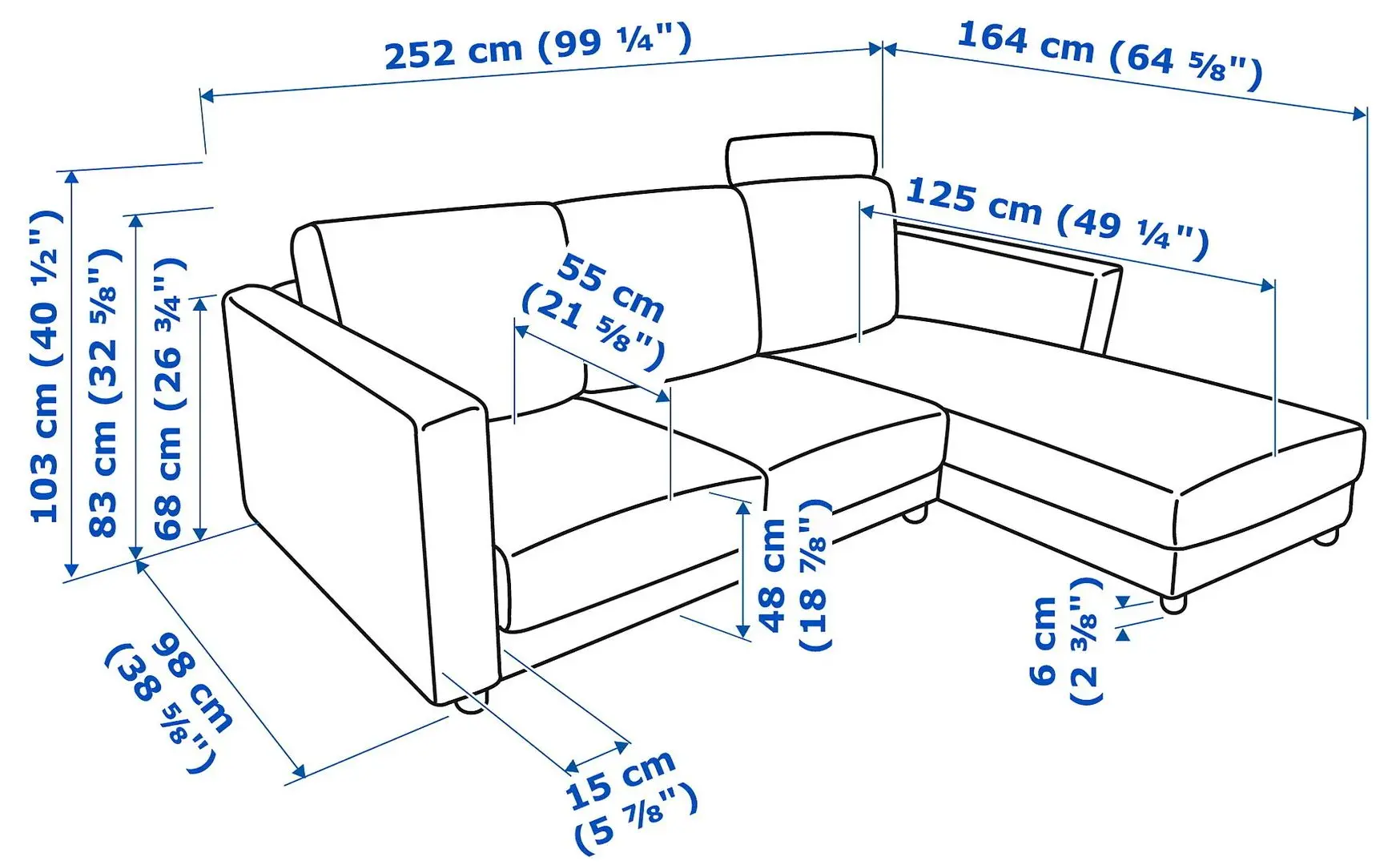 Canapea de colt Ikea Vimle 3-locuri/tetiera/sezlong (Hallarp Bej)