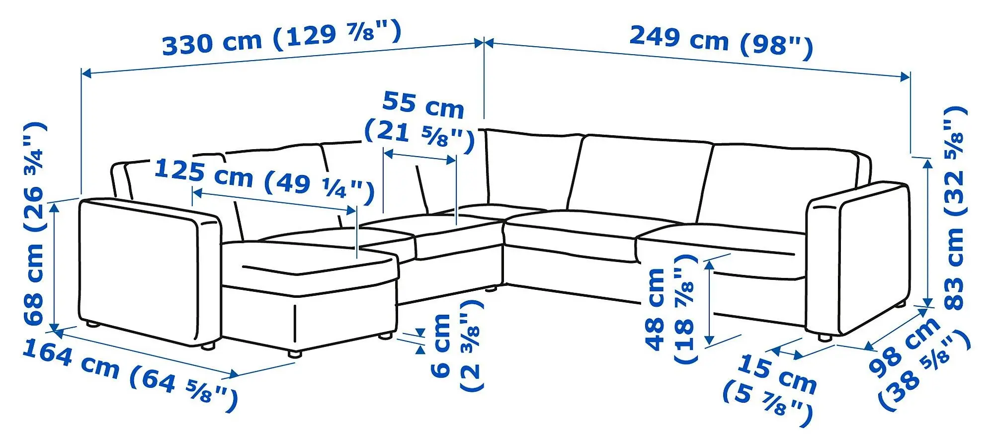 Canapea de colt Ikea Vimle 5-locuri/sezlong (Gunnared Bej)