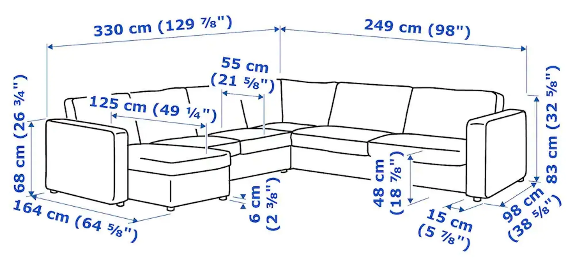 Canapea de colt Ikea Vimle 5-locuri/sezlong (Hallarp Bej)