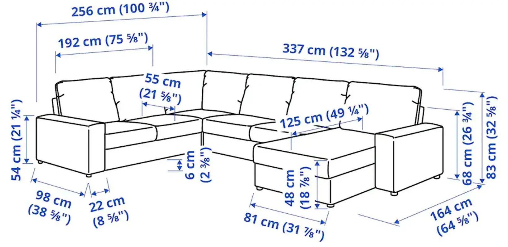 Диван угловой Ikea Vimle 5-местный/шезлонг/широкие подлокотники (Гуннаред Классический Серый)