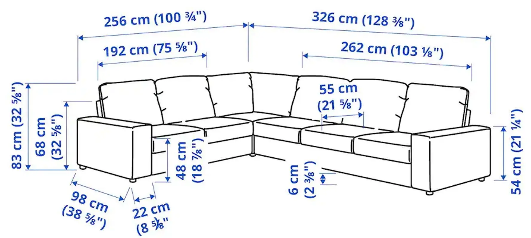Canapea colt Ikea Vimle 5-locuri/braţe late (Gunnared Gri Mediu)