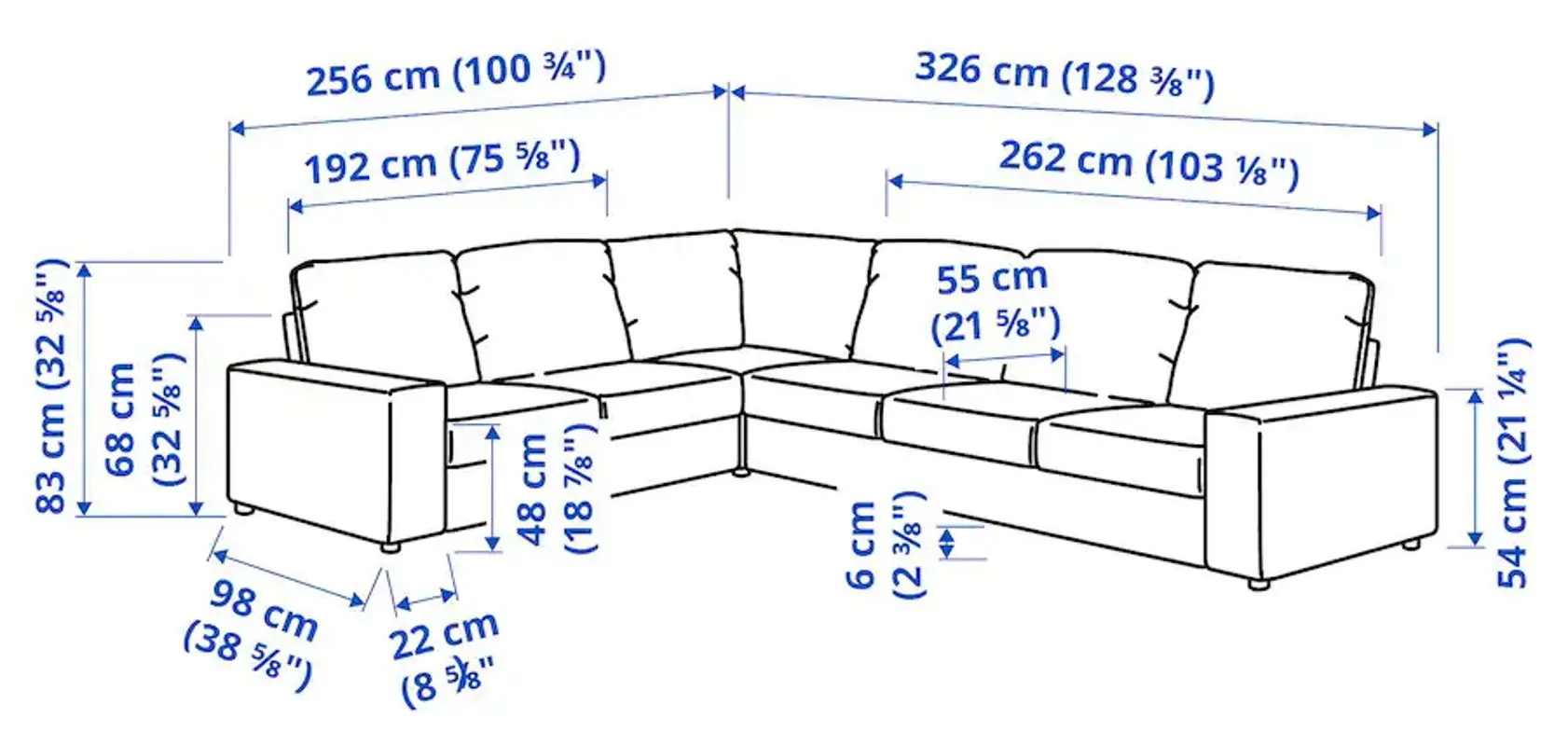 Диван угловой Ikea Vimle 5-местный/широкие подлокотники (Халларп Серый)