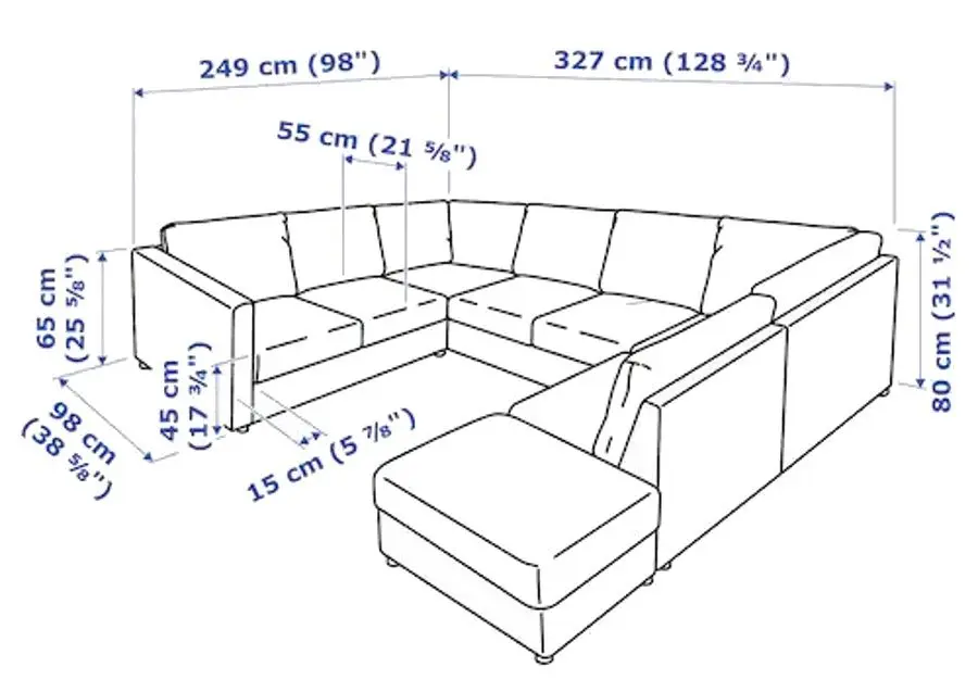 Диван угловой Ikea Vimle 6-местный/открытый конец (Гранн/Бомстад Черный)