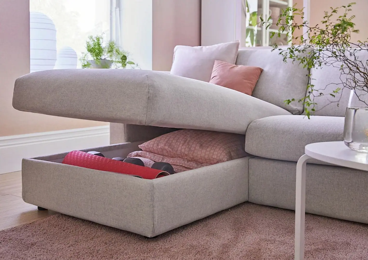 Canapea de colt extensibila Ikea Vimle 3-locuri/braţe late/șezlong (Gunnared Bej)