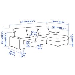Диван угловой раскладной Ikea Vimle 3-местный/широкие подлокотники/шезлонг (Халларп Серый) Thumb