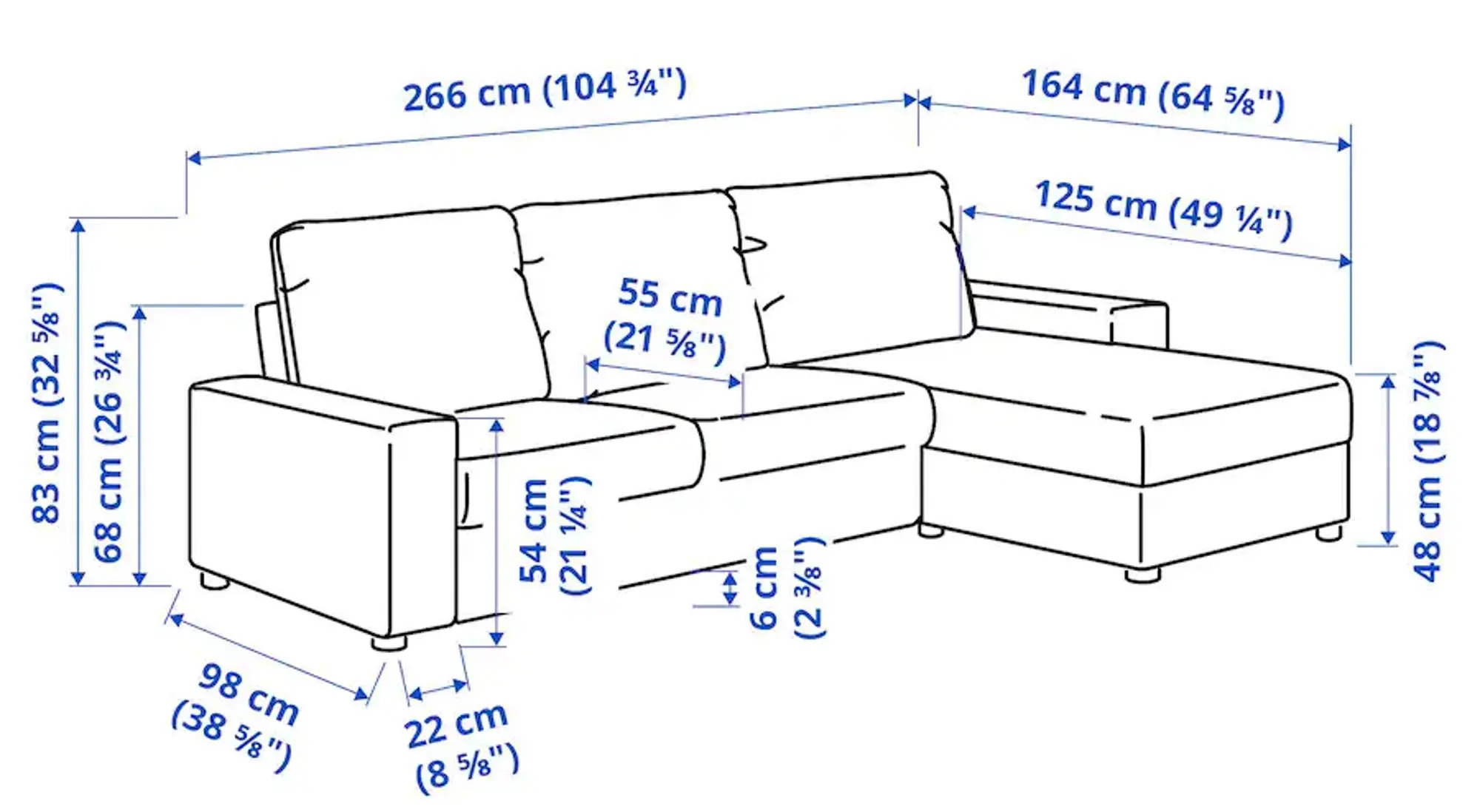 Диван угловой раскладной Ikea Vimle 3-местный/широкие подлокотники/шезлонг (Халларп Серый)
