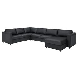 Canapea de colt extensibila Ikea Vimle 5-locuri/sezlong/cu brate late (Grann/Bomstad Negru)