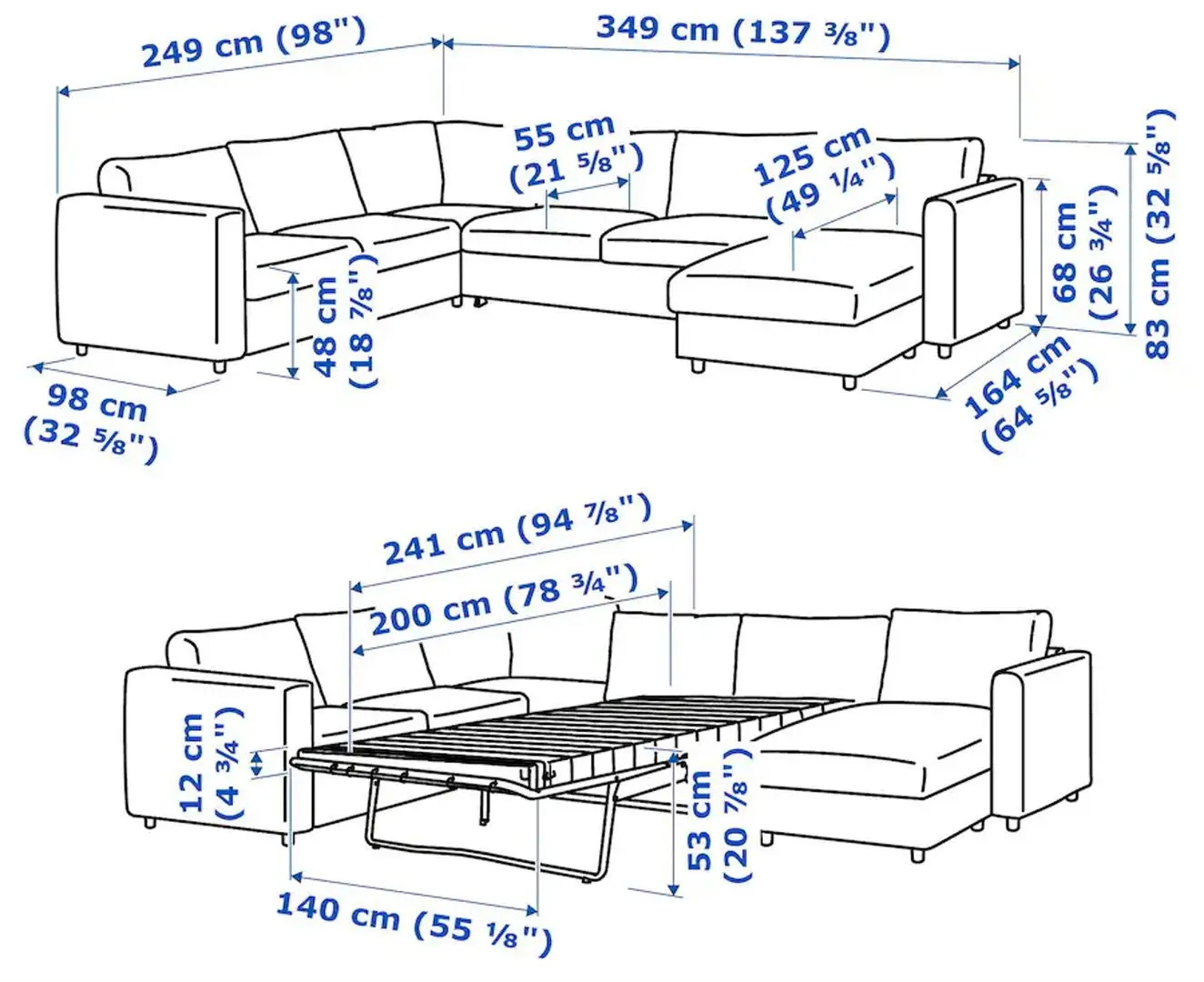 Диван угловой раскладной Ikea Vimle 5-местный/шезлонг/широкие подлокотники (Гранн/Бумстад Черный)