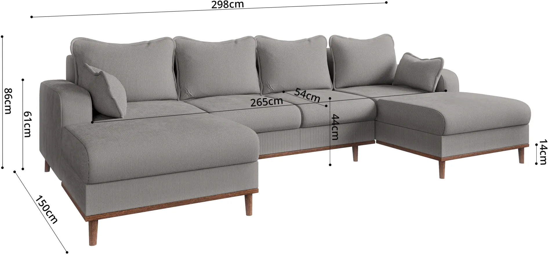 Canapea in forma de U Inspira Furniture Beata SF Fjord 08 (Grey)