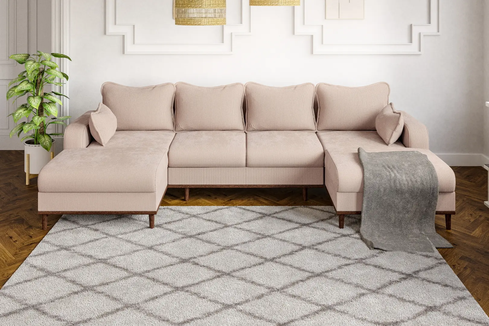 Canapea in forma de U Inspira Furniture Beata SF Fjord 23 (Beige)