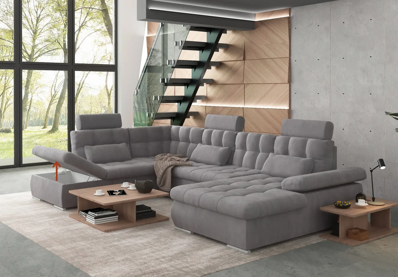 Диван П-образный Inspira Furniture Merkur SF HO+1+C+2+OT Right Enjoy New 21 (Grey)