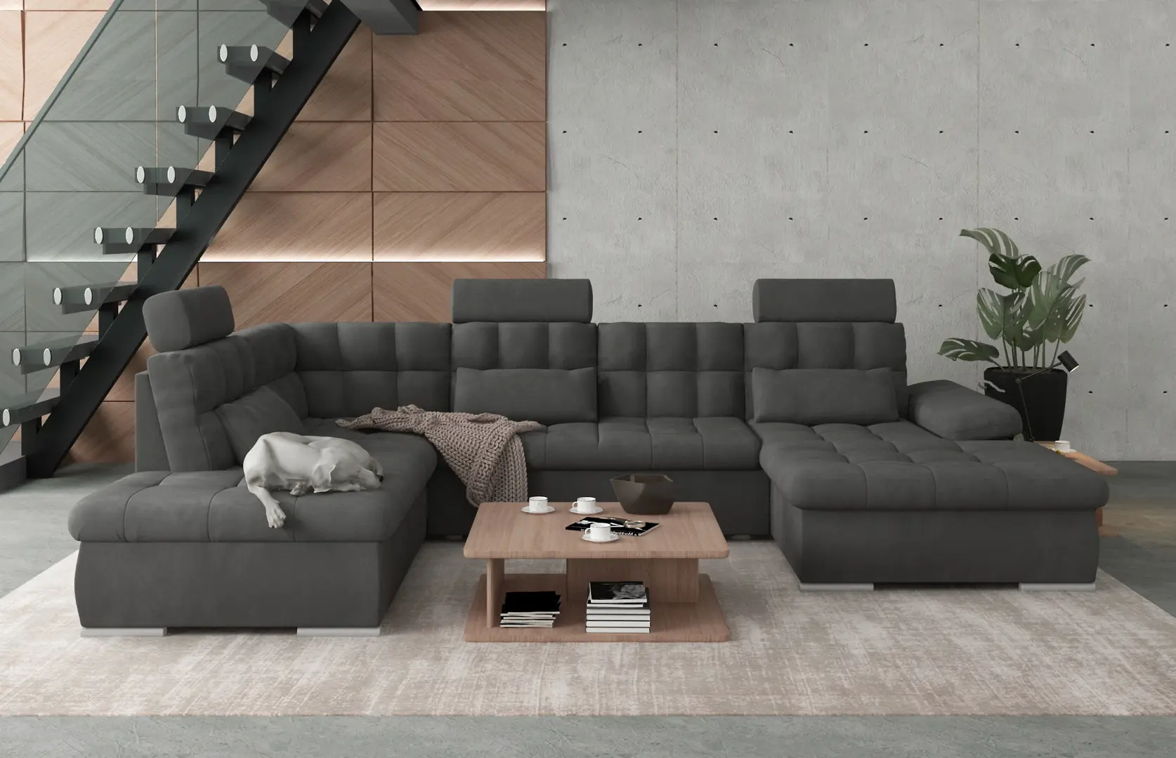 Canapea in forma de U Inspira Furniture Merkur SF HO+1+C+2+OT Right Enjoy New 24 (Graphite)