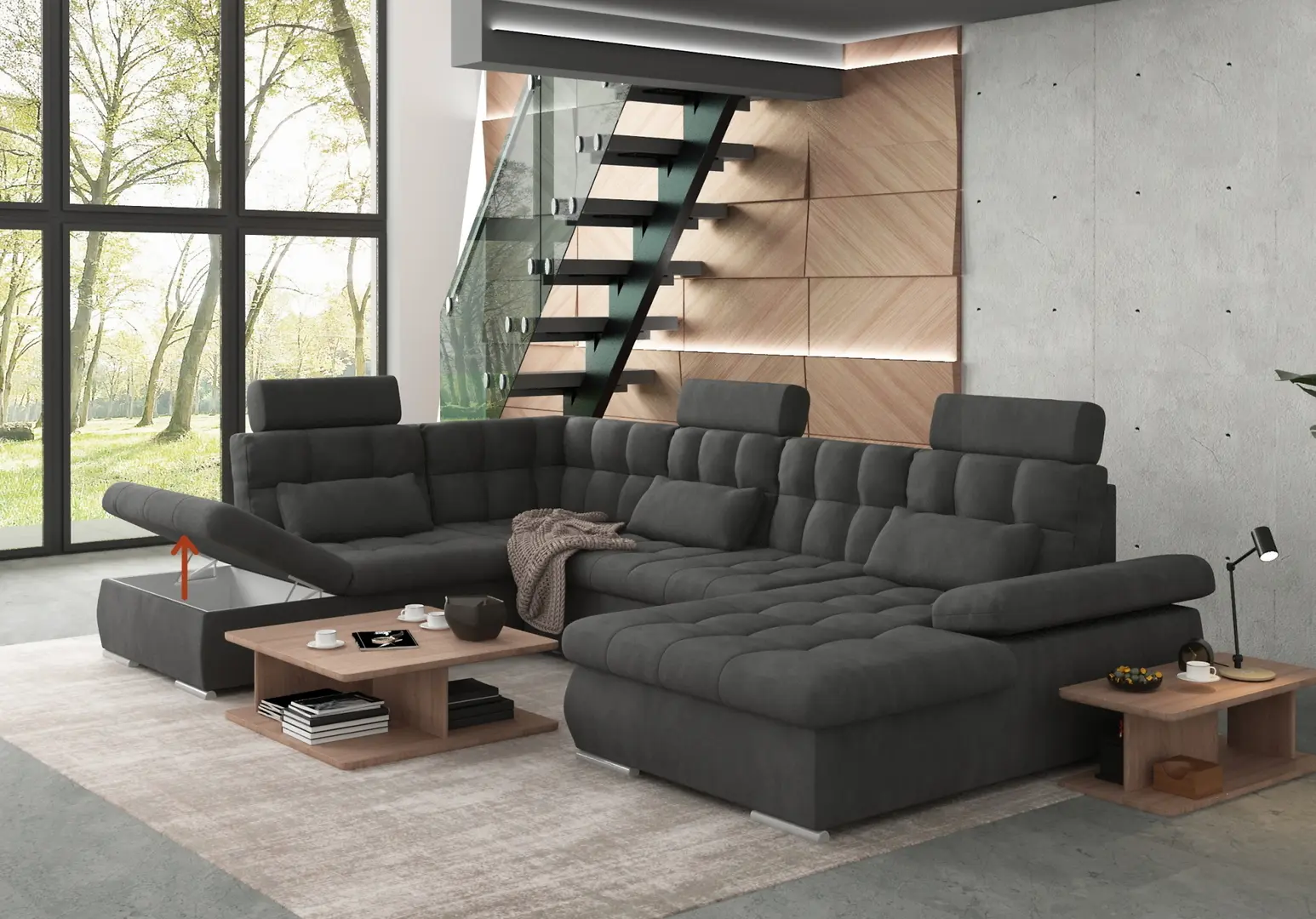 Canapea in forma de U Inspira Furniture Merkur SF HO+1+C+2+OT Right Enjoy New 24 (Graphite)