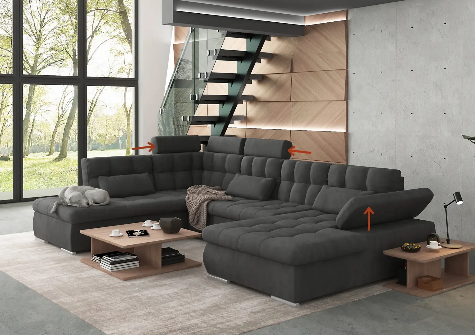 Canapea in forma de U Inspira Furniture Merkur SF HO+1+C+2+OT Right Enjoy New 24 (Graphite)