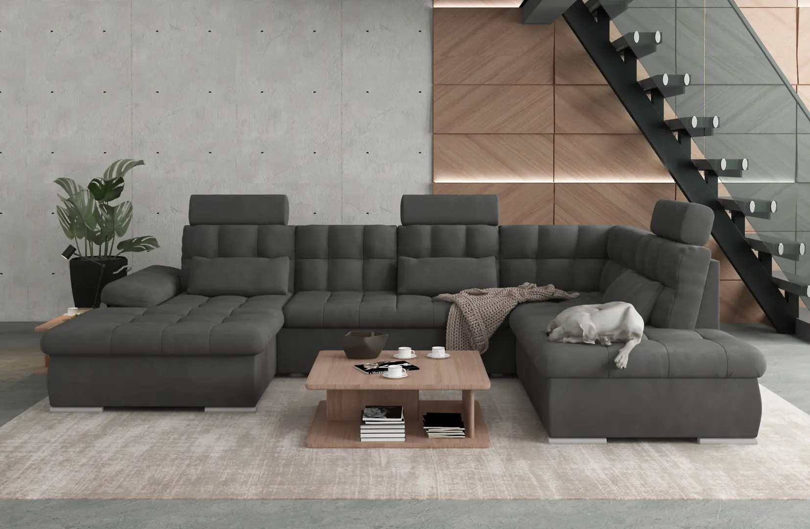 Canapea in forma de U Inspira Furniture Merkur SF OT+2+C+1+HO Left Enjoy New 24 (Graphite)