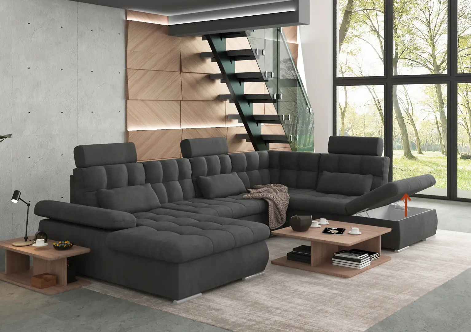 Canapea in forma de U Inspira Furniture Merkur SF OT+2+C+1+HO Left Enjoy New 24 (Graphite)