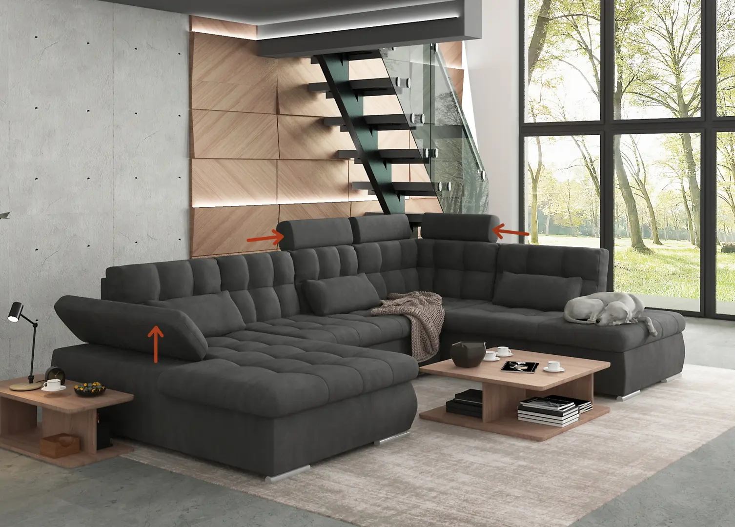 Canapea in forma de U Inspira Furniture Merkur SF OT+2+C+1+HO Left Enjoy New 24 (Graphite)