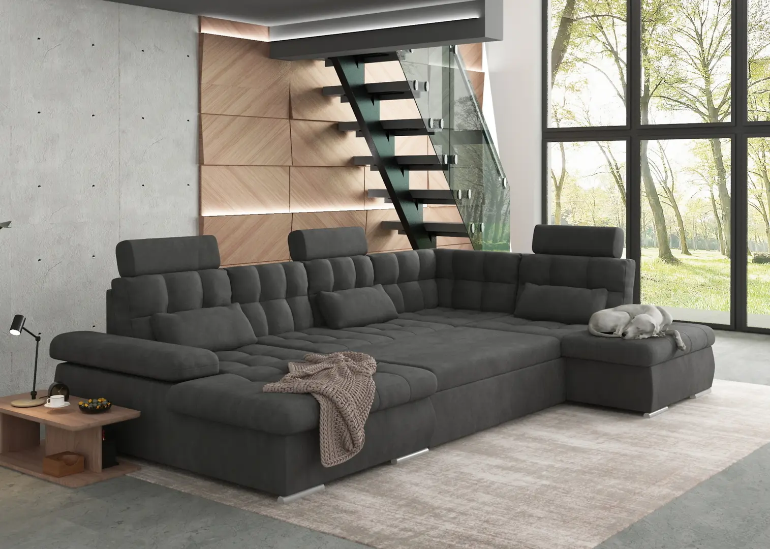Canapea in forma de U Inspira Furniture Merkur SF OT+2+C+1+HO Left Enjoy New 24 (Graphite)
