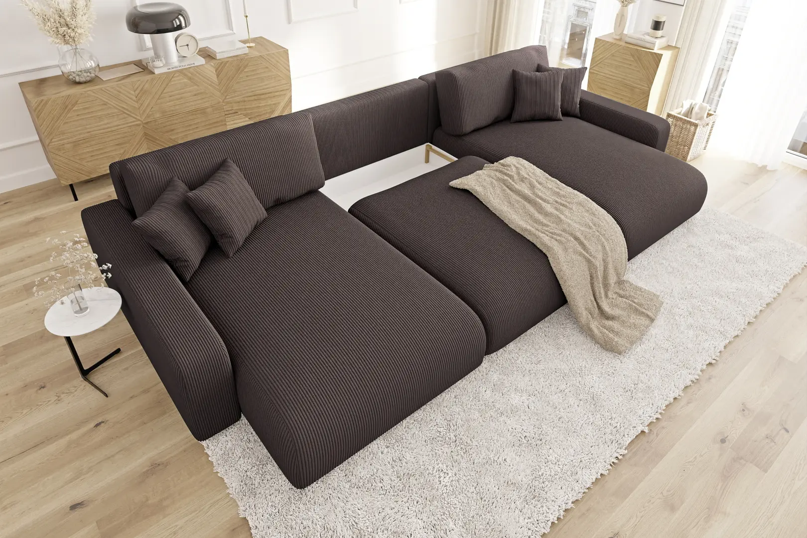 Canapea in forma de U Inspira Furniture Sara SF Lincoln 29 (Brown)
