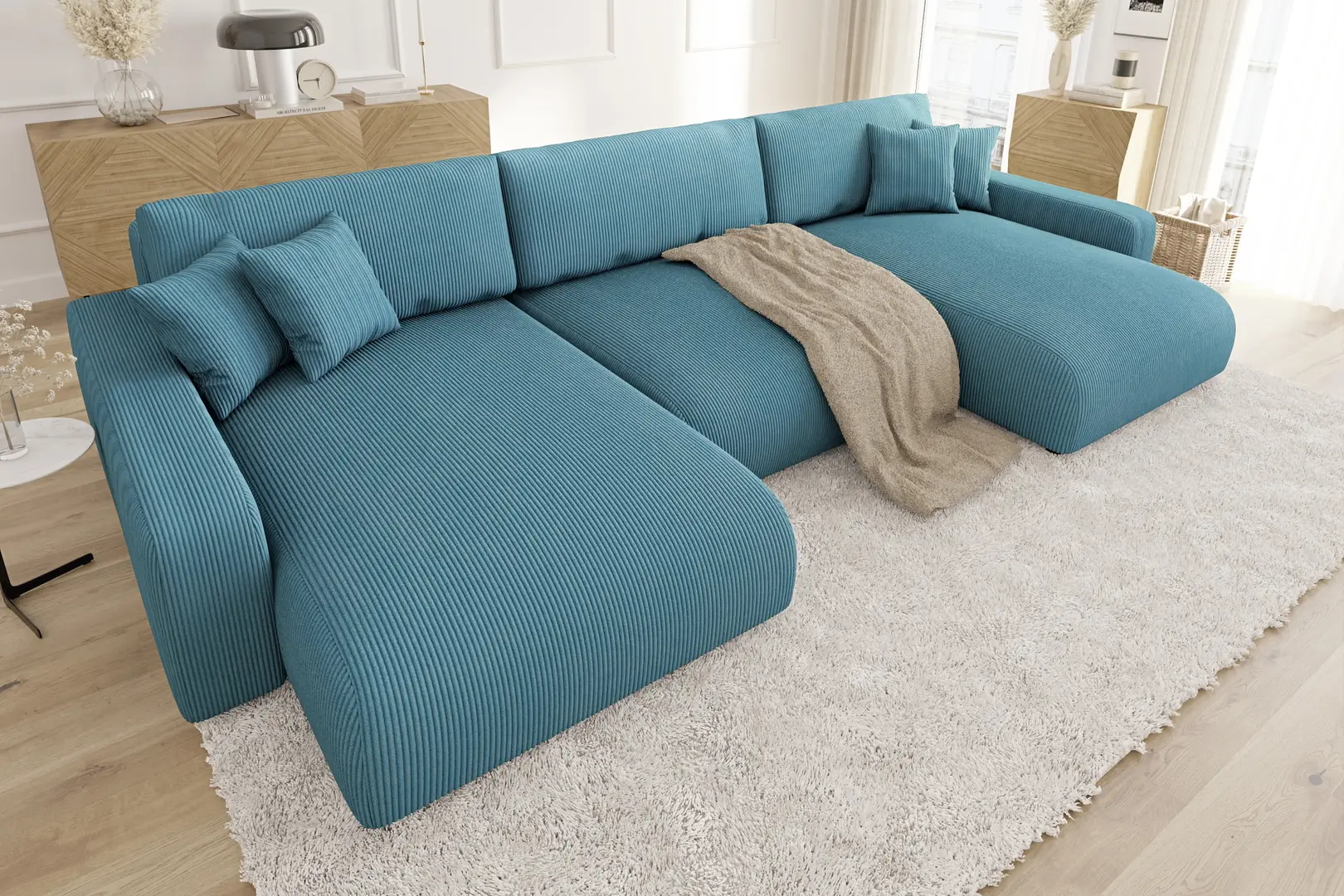 Canapea in forma de U Inspira Furniture Sara SF Lincoln 75 (Turquoise)