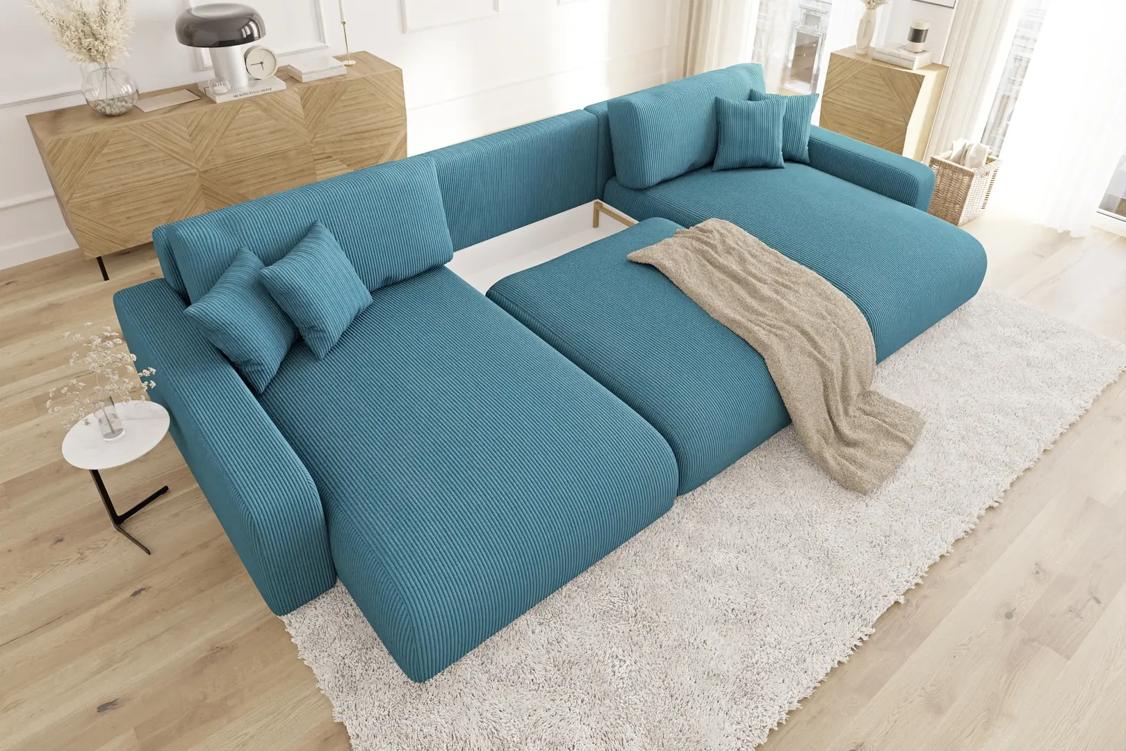 Canapea in forma de U Inspira Furniture Sara SF Lincoln 75 (Turquoise)