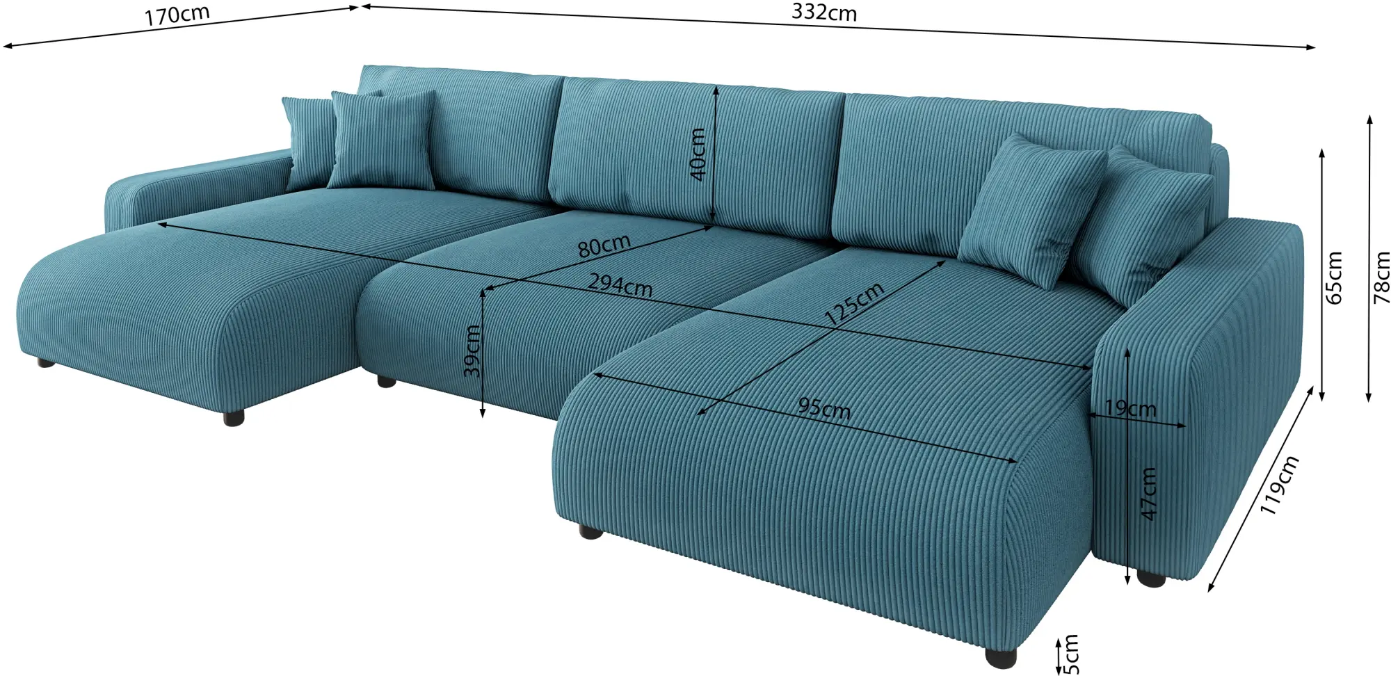 Canapea in forma de U Inspira Furniture Sara SF Lincoln 75 (Turquoise)