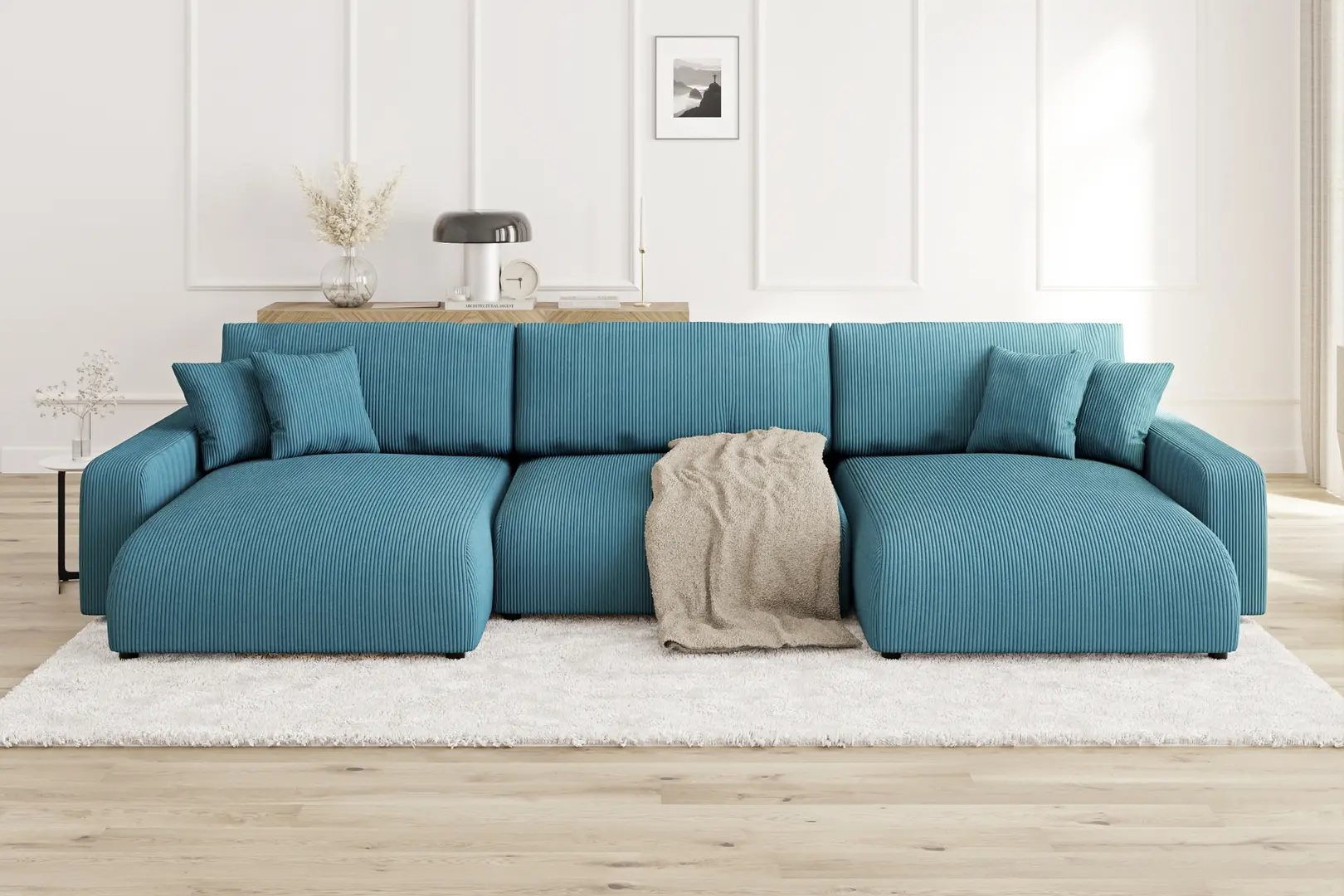 Canapea in forma de U Inspira Furniture Sara SF Lincoln 75 (Turquoise)