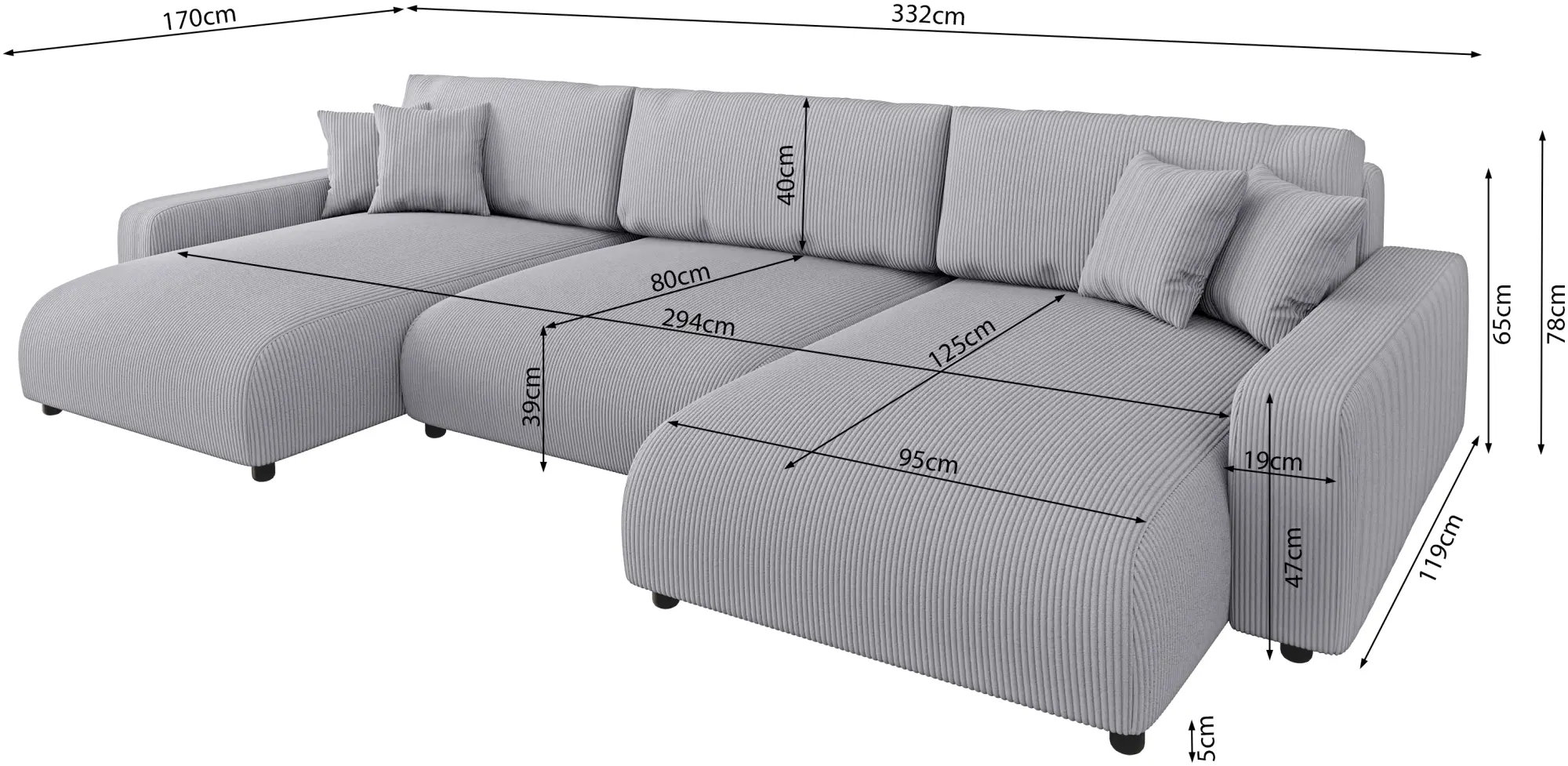 Canapea in forma de U Inspira Furniture Sara SF Lincoln 86 (Grey)
