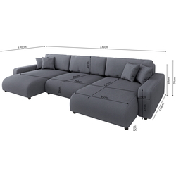 Canapea in forma de U Inspira Furniture Sara SF Lincoln 90 (Dark Grey) Thumb