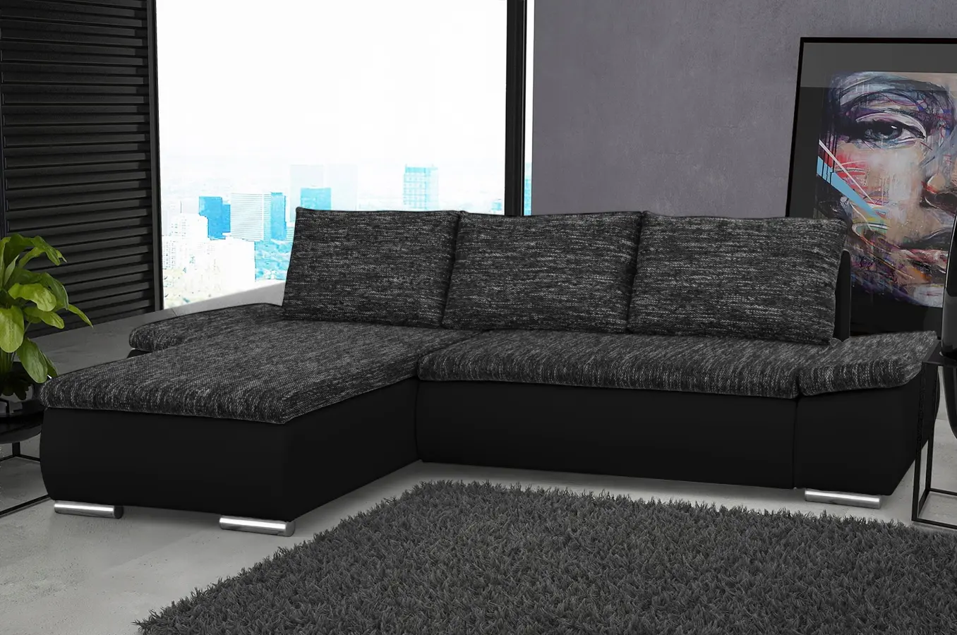 Диван угловой Inspira Furniture Acra Left Soft 11/Berlin 02 (Black/Dark Grey)