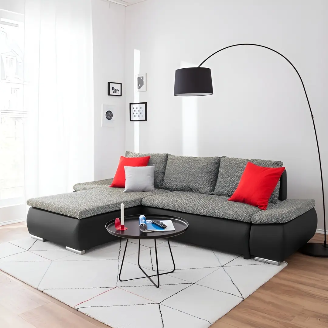 Canapea de colt Inspira Furniture Acra Left Soft 11/Lawa 05 (Black/Grey)