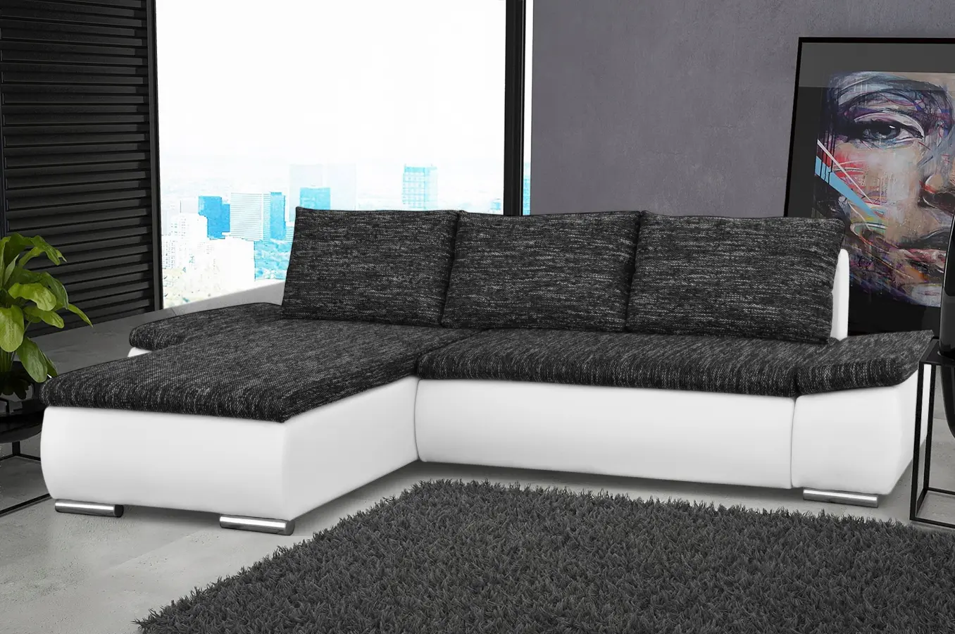 Диван угловой Inspira Furniture Acra Left Soft 17/Berlin 02 (White/Dark Grey)