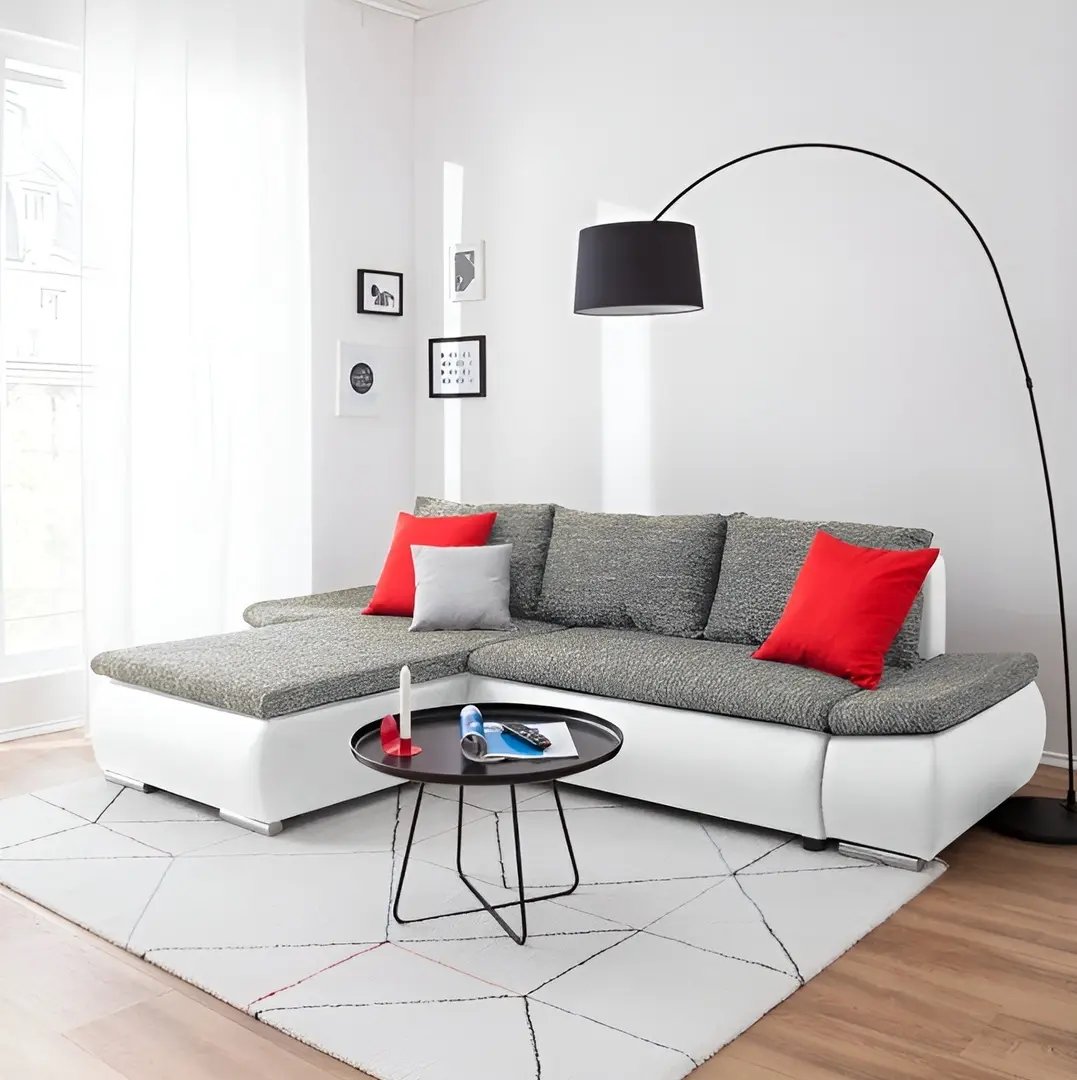 Canapea de colt Inspira Furniture Acra Left Soft 17/Lawa 05 (White/Grey)