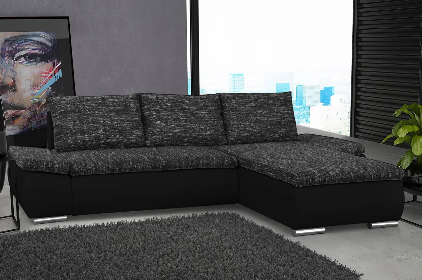 Диван угловой Inspira Furniture Acra Right Soft 11/Berlin 02 (Black/Grey)